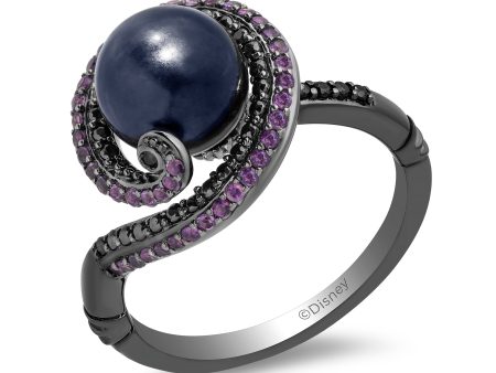 Enchanted Disney Fine Jewelry Black Rhodium over Sterling Silver with 1 4 CTTW Black Diamonds, Amethyst and Black Pearl Ursula Ring Online Sale