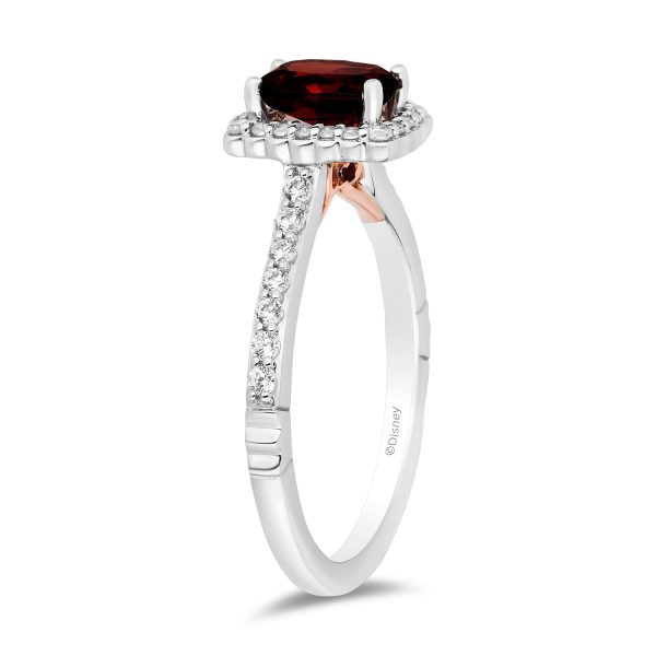 Enchanted Disney Fine Jewelry 14K White Gold and Rose Gold with 1 3 CTTW Diamonds and Garnet Snow White Engagement Ring Supply