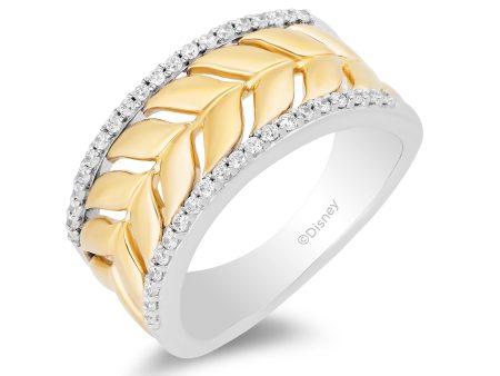 Enchanted Disney Fine Jewelry Sterling Silver and 10K Yellow Gold with 1 5 CTTW Diamond Anna Wheat Anniversary Band Cheap