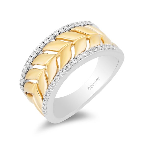 Enchanted Disney Fine Jewelry Sterling Silver and 10K Yellow Gold with 1 5 CTTW Diamond Anna Wheat Anniversary Band Cheap