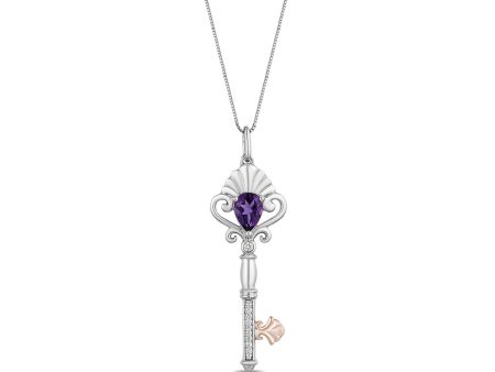 Enchanted Disney Fine Jewelry 14K Rose Gold Over Sterling Silver with Accent Diamonds and Amethyst Ariel Pendant Necklace Discount