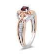 Enchanted Disney Fine Jewelry Sterling Silver and 10K Rose Gold with 1 6 CTTW Diamond and Rhodolite Garnet Anna Ring For Sale