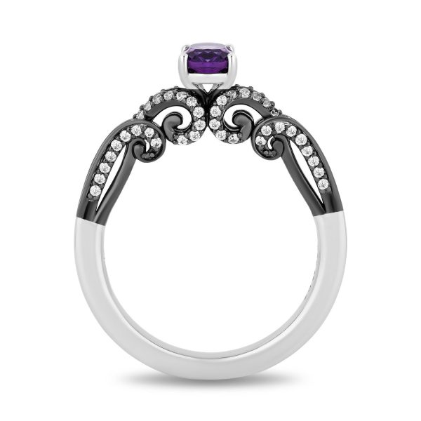 Enchanted Disney Fine Jewelry 14K White Gold with Black Rhodium Ursula Gemstone Engagement Ring with Oval Amethyst Center and 1 4 CTTW Diamonds Sale