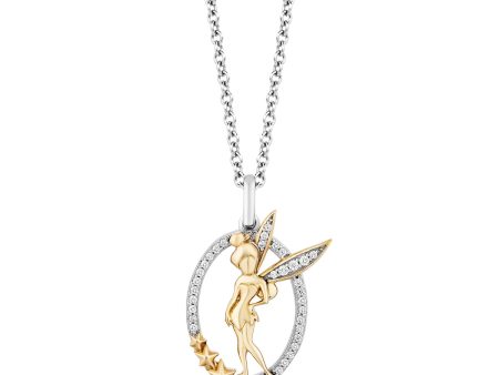 Enchanted Disney Fine Jewelry 14K Yellow Gold Over Sterling Silver with 1 10 CTTW Diamond Tinker Bell Pendant Necklace Cheap