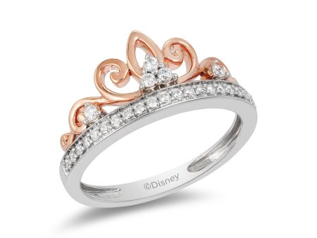 Enchanted Disney Fine Jewelry Sterling Silver and 10K Rose Gold 1 5 CTTW Majestic Princess Tiara Ring For Cheap