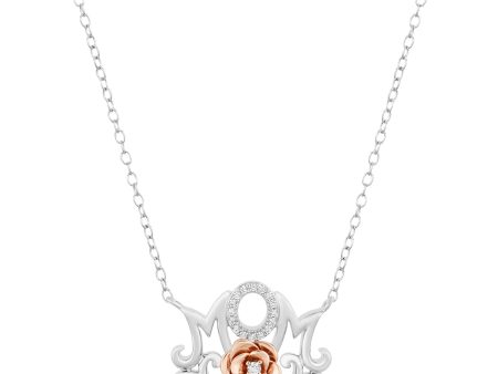 Enchanted Disney Fine Jewelry Sterling Silver and 10K Rose Gold with 1 20 CTTW Diamond Belle Mom Necklace on Sale