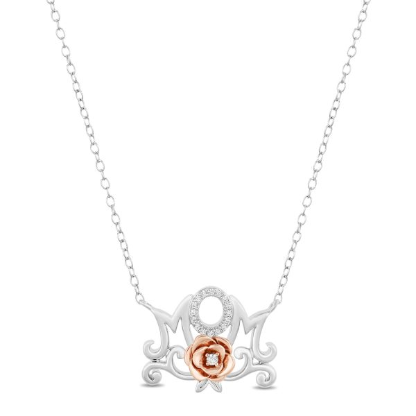 Enchanted Disney Fine Jewelry Sterling Silver and 10K Rose Gold with 1 20 CTTW Diamond Belle Mom Necklace on Sale