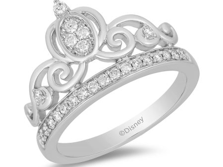 Enchanted Disney Fine Jewelry 10K White Gold 1 4 CTTW Cinderella Carriage Ring For Cheap