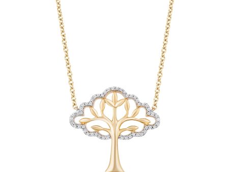 Enchanted Disney Fine Jewelry 10K Yellow Gold with 1 8 CTTW Pocahontas Tree Necklace Sale