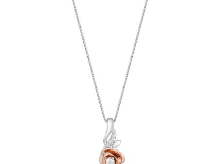 Enchanted Disney Fine Jewelry 14K Rose Gold Over Sterling Silver with 1 10 CTTW Diamonds Belle Rose Necklace Discount