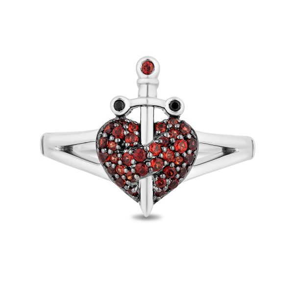 Enchanted Disney Fine Jewelry Black Rhodium over Sterling Silver With Black Diamond Accent and Garnet Evil Queen Dagger Ring Fashion