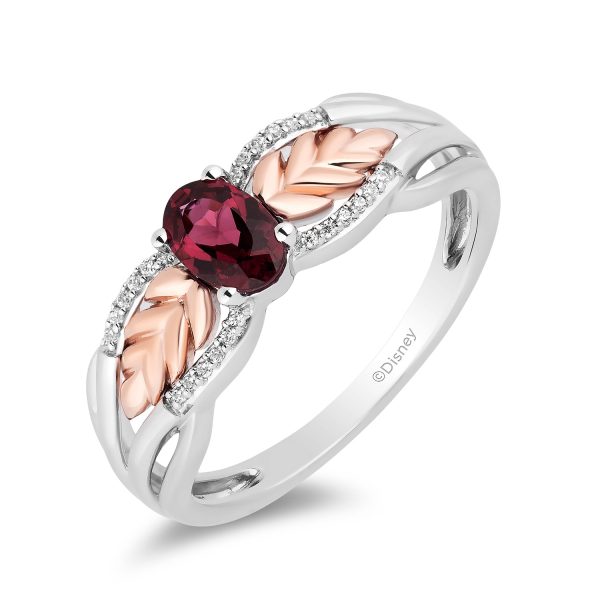 Enchanted Disney Fine Jewelry Sterling Silver and 10K Rose Gold with 1 20 CTTW Diamonds and Rhodolite Garnet Anna Wheat Ring Supply