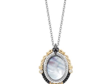 Enchanted Disney Fine Jewelry Sterling Silver and 10k Yellow Gold with 1 6 CTTW Diamond and Mother of Pearl Snow White Mirror Pendant Necklace For Cheap