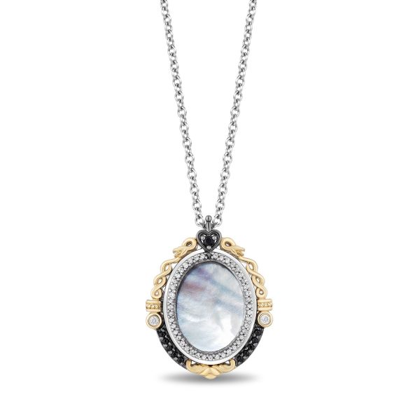 Enchanted Disney Fine Jewelry Sterling Silver and 10k Yellow Gold with 1 6 CTTW Diamond and Mother of Pearl Snow White Mirror Pendant Necklace For Cheap