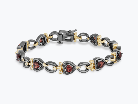 Enchanted Disney Fine Jewelry Black Rhodium and 14K Yellow Gold over Sterling Silver With 1 10 CTTW Diamond and Red Garnet Evil Queen Dagger Bracelet Online