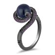 Enchanted Disney Fine Jewelry Black Rhodium over Sterling Silver with 1 4 CTTW Black Diamonds, Amethyst and Black Pearl Ursula Ring Online Sale