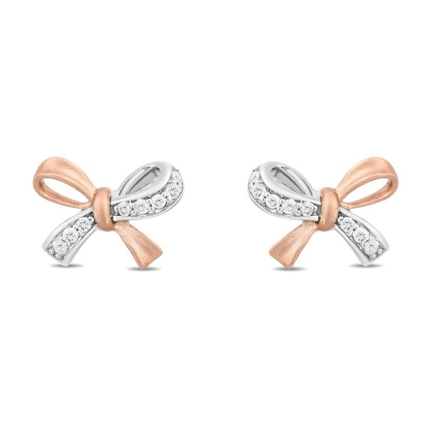 Enchanted Disney Fine Jewelry 10K White Gold And Rose Gold with 1 10 CTTW Natural White Round Diamond Snow White Stud Earring on Sale