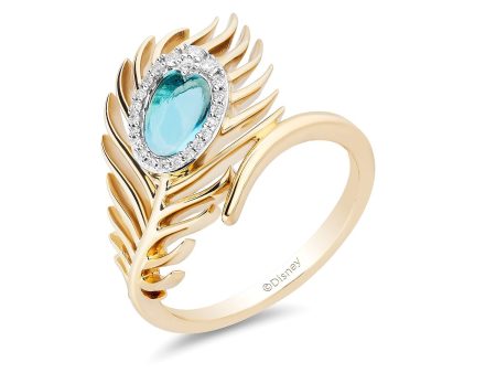 Enchanted Disney Fine Jewelry 10K Yellow Gold with 1 10 CTTW Diamond and Swiss Blue Topaz Aladdin Live Action Ring Sale