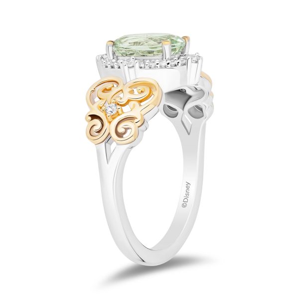 Enchanted Disney Fine Jewelry 14K Yellow Gold Over Sterling Silver with 1 8 CTTW  Diamonds and Green Amethyst  Tiana Ring For Cheap