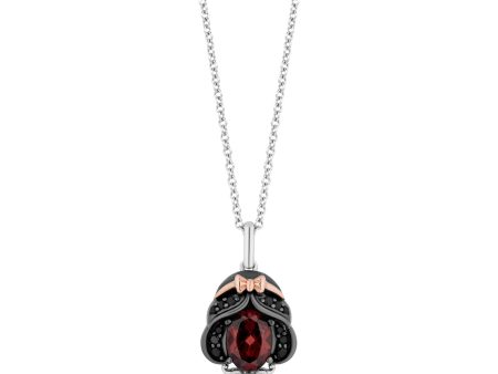 Enchanted Disney Fine Jewelry Black Rhodium Over Sterling Silver and 10K Rose Gold 1 7 CTTW Black Diamond and White Diamond with Red Garnet Snow White Pendant Necklace Hot on Sale