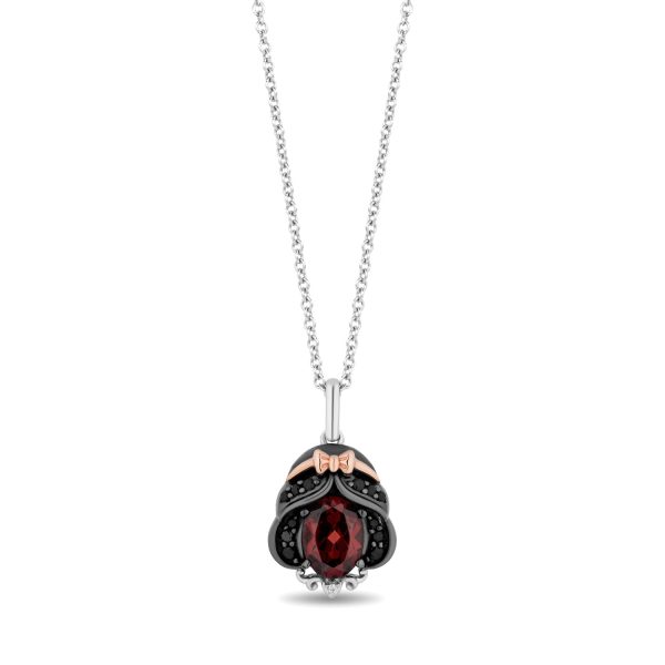 Enchanted Disney Fine Jewelry Black Rhodium Over Sterling Silver and 10K Rose Gold 1 7 CTTW Black Diamond and White Diamond with Red Garnet Snow White Pendant Necklace Hot on Sale