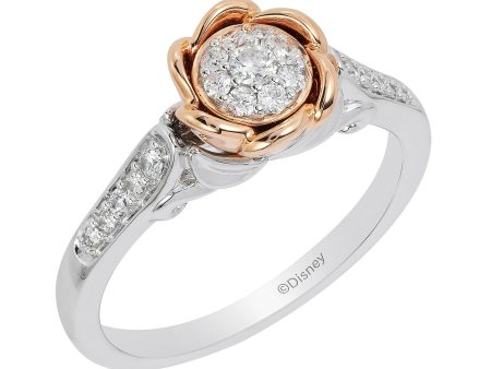 Enchanted Disney Fine Jewelry 14K White Gold and Rose Gold 1 4 CTTW Belle Rose Engagement Ring For Discount