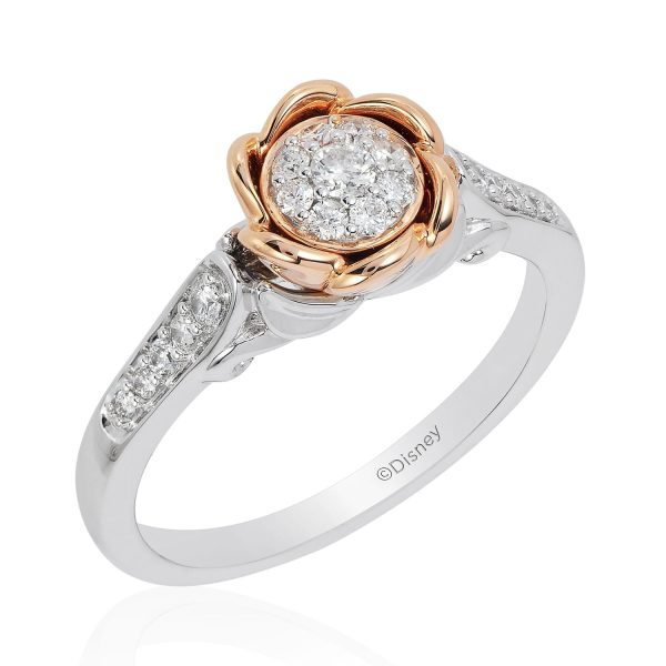 Enchanted Disney Fine Jewelry 14K White Gold and Rose Gold 1 4 CTTW Belle Rose Engagement Ring For Discount