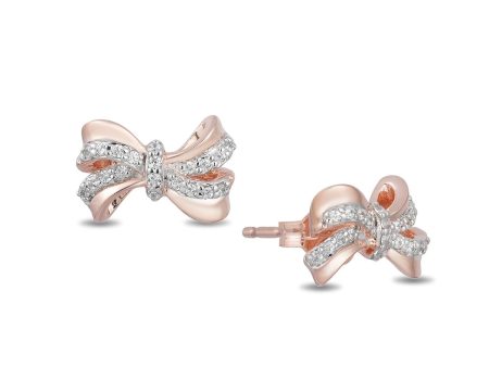 Enchanted Disney Fine Jewelry 10K Rose Gold 1 10 CTTW Snow White Bow Earrings Online Sale