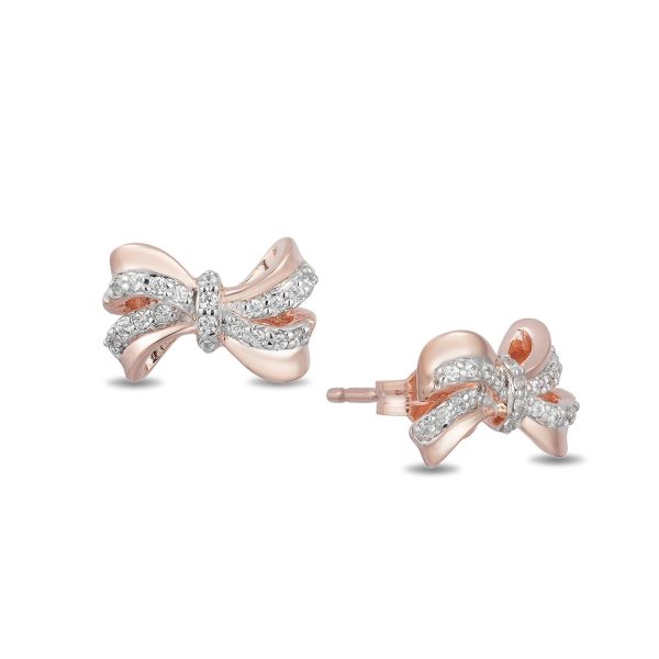 Enchanted Disney Fine Jewelry 10K Rose Gold 1 10 CTTW Snow White Bow Earrings Online Sale