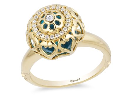 Enchanted Disney Fine Jewelry 14K Yellow Gold 1 10 CTTW Diamond and Swiss Blue Topaz Jasmine Fashion Ring on Sale