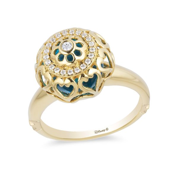 Enchanted Disney Fine Jewelry 14K Yellow Gold 1 10 CTTW Diamond and Swiss Blue Topaz Jasmine Fashion Ring on Sale