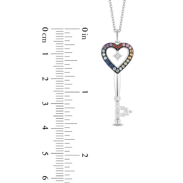 Enchanted Disney Fine Jewelry Sterling Silver with 1 10 CTTW Diamonds and Gemstones Majestic Princess Key Heart Necklace For Discount