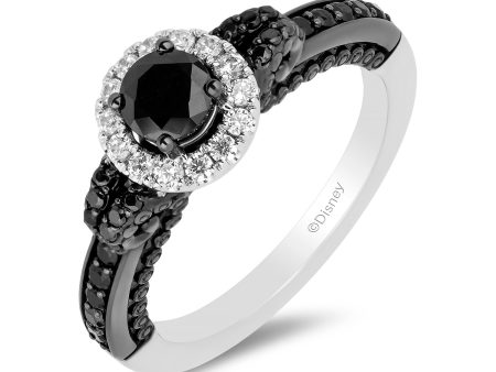 Enchanted Disney Fine Jewelry 14K White Gold with Black Rhodium Ursula Halo Engagement Ring with 1 CTTW Diamonds and Peek-a-boo Black Pearl For Cheap