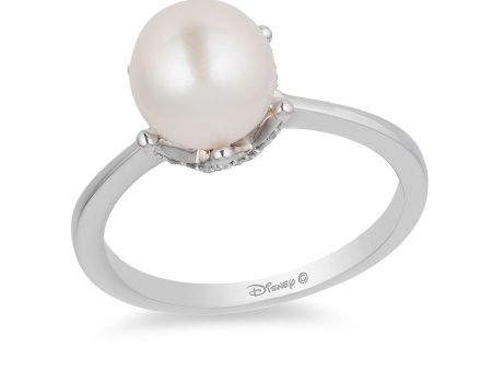 Enchanted Disney Fine Jewelry Sterling Silver with 1 10 CTTW Diamond and Pearl Ariel Disney Ring Sale