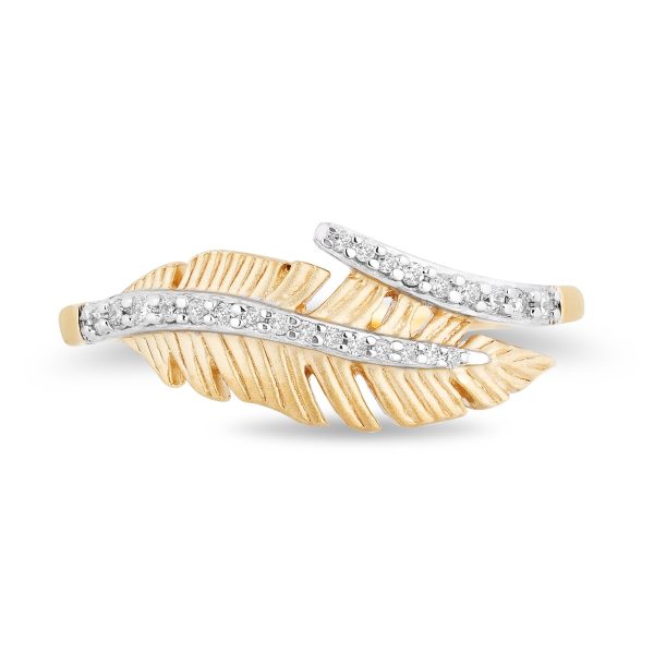 Enchanted Disney Fine Jewelry 10K Yellow Gold 1 10 CTTW Pocahontas Feather Ring Hot on Sale