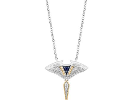 Enchanted Disney Fine Jewelry Sterling Silver and 10K Yellow Gold with 1 8 CTTW Diamonds and Blue Sapphire Moana Pendant Necklace on Sale