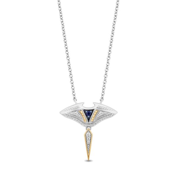 Enchanted Disney Fine Jewelry Sterling Silver and 10K Yellow Gold with 1 8 CTTW Diamonds and Blue Sapphire Moana Pendant Necklace on Sale