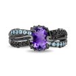 Enchanted Disney Fine Jewelry Black Rhodium Over Sterling Silver with 1 8 CTTW Diamonds, Amethyst and Swiss Blue Topaz Ursula Ring For Cheap