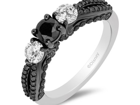 Enchanted Disney Fine Jewelry 14K White Gold with Black Rhodium Ursula Black and White diamond Three Stone Engagement ring with 1 1 4 CTTW Diamonds For Discount