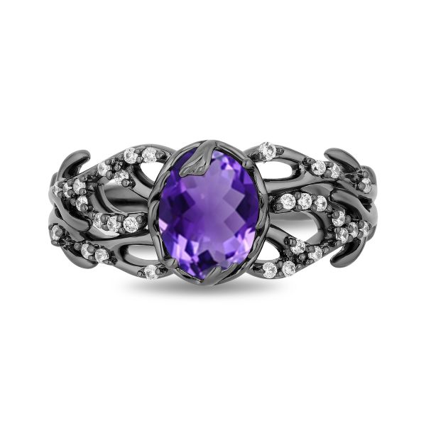 Enchanted Disney Fine Jewelry Black Rhodium Over Sterling Silver with 1 6 CTTW Diamonds and Amethyst Ursula Ring Supply