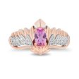 Enchanted Disney Fine Jewelry 14K Rose Gold Over Sterling Silver with 1 8 CTTW Diamonds and Created Pink Sapphire Sleeping Beauty 65th Anniversary Celebration Aurora Owl Ring Hot on Sale