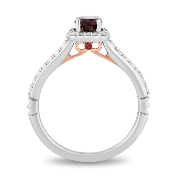 Enchanted Disney Fine Jewelry 14K White Gold and Rose Gold with 1 3 CTTW Diamonds and Garnet Snow White Engagement Ring Supply