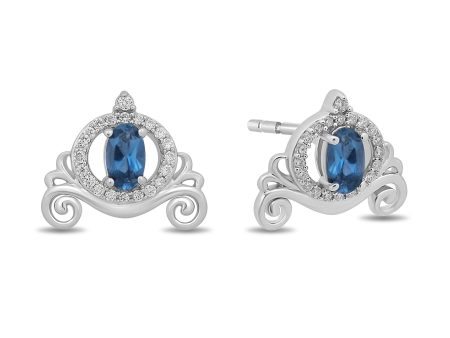 Enchanted Disney Fine Jewelry Sterling Silver with 1 8 CTTW and London Blue Topaz Cinderella Carriage Earrings on Sale