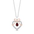 Enchanted Disney Fine Jewelry Sterling Silver And 10K Rose Gold with 1 6 CTTW Diamond and Red Garnet Snow White Pendant Necklace For Cheap