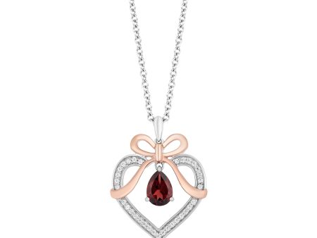 Enchanted Disney Fine Jewelry Sterling Silver And 10K Rose Gold with 1 6 CTTW Diamond and Red Garnet Snow White Pendant Necklace For Cheap