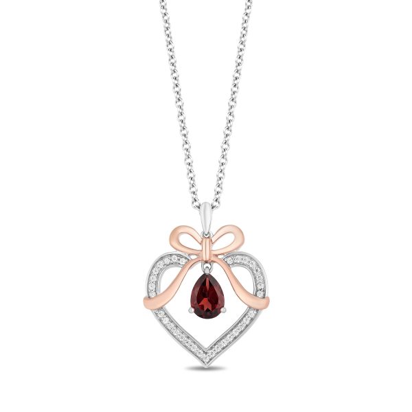 Enchanted Disney Fine Jewelry Sterling Silver And 10K Rose Gold with 1 6 CTTW Diamond and Red Garnet Snow White Pendant Necklace For Cheap