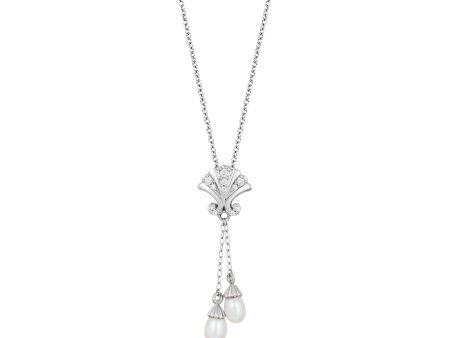 Enchanted Disney Fine Jewelry Sterling Silver with 1 10 CTTW Diamond and Pearl Ariel Shell Pendant Necklace Online