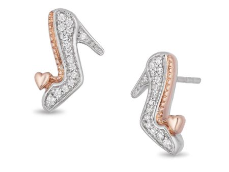 Enchanted Disney Fine Jewelry Sterling Silver and 10K Rose Gold with 1 10 CTTW Diamond Cinderella Slipper Earrings Cheap