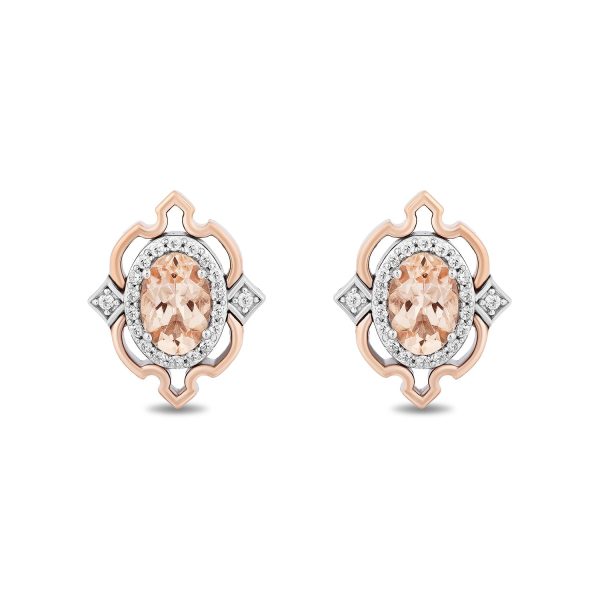 Enchanted Disney Fine Jewelry Sterling Silver and 10K Rose Gold with 1 6 CTTW Diamond and Morganite Aurora Stud Earrings For Discount