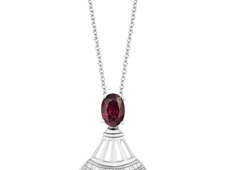 Enchanted Disney Fine Jewelry Sterling Silver with 1 4 CTTW Diamond and Rhodolite Garnet Mulan Pendant Necklace For Discount